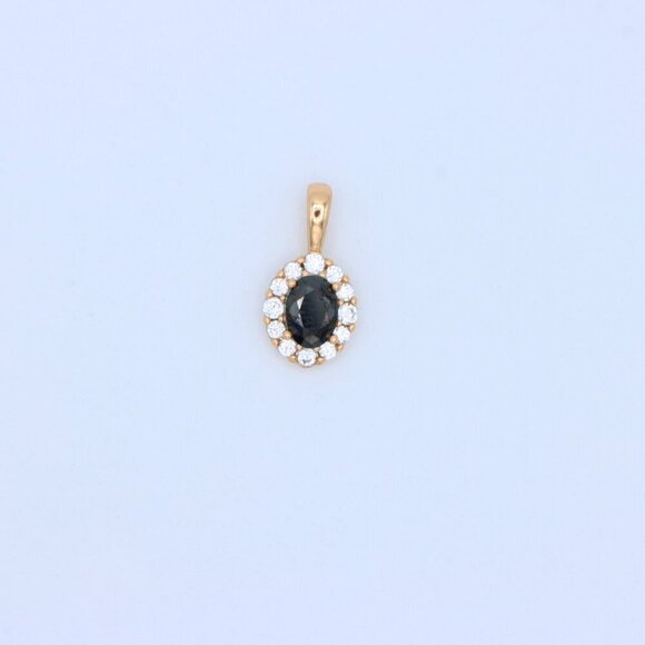 "Black Oval Pendant with Sparkling Halo in Gold-Plated Brass Setting, XPPT1814 - Picture 11 of 13